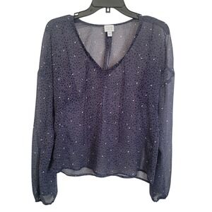 Peyton Jensen Blue Small Made in USA Blue Animal Print See Through V-Neck Spring